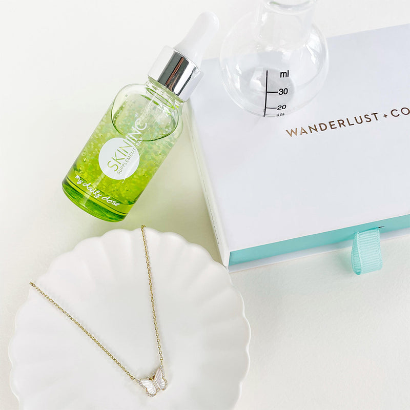 My Daily Dose of Armour Serum and Wanderlust+Co Butterfly Pearl & Gold Necklace