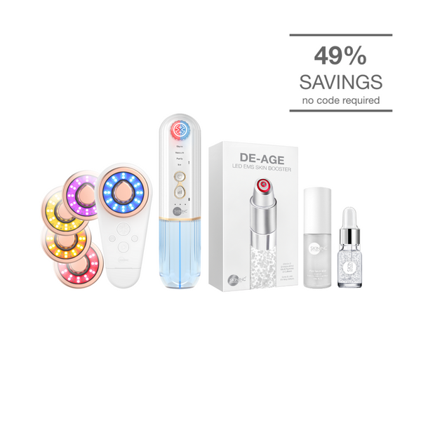 Best of Skin Inc | Beauty-Tech Essentials with Tri-Light™ +SABI AI LED Device + Deepcare Hydro-Facial Pore Refiner + De-Age LED EMS Skin Booster